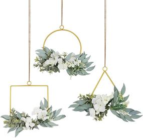 img 4 attached to 🌸 Set of 3 LIUCOGXI Artificial Flower Hoop Wreaths - White Hydrangea Flowers with Willow Leaf Vines on Metal Ring Garland. Ideal for Front Door, Wedding Backdrop, Wall Decor, Nursery, and Home Decoration