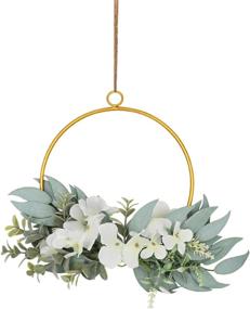 img 1 attached to 🌸 Set of 3 LIUCOGXI Artificial Flower Hoop Wreaths - White Hydrangea Flowers with Willow Leaf Vines on Metal Ring Garland. Ideal for Front Door, Wedding Backdrop, Wall Decor, Nursery, and Home Decoration