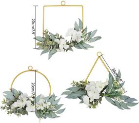 img 3 attached to 🌸 Set of 3 LIUCOGXI Artificial Flower Hoop Wreaths - White Hydrangea Flowers with Willow Leaf Vines on Metal Ring Garland. Ideal for Front Door, Wedding Backdrop, Wall Decor, Nursery, and Home Decoration