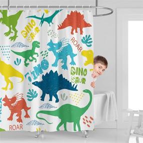 img 4 attached to Kikiry Dinosaur Shower Curtain: Colorful Cartoon Animal Design for Kids - Waterproof Polyester Fabric with 12 Pack Hooks - Perfect for Boys' Bathrooms