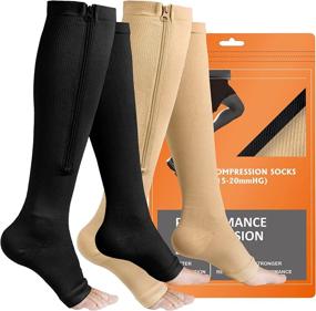 img 4 attached to 🧦 Ultimate Comfort and Support: Zipper Compression Socks - 2 Pairs of Open Toe Compression Stockings for Men and Women