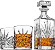 premium whiskey decanter set: exquisite irish cut design with 2 whisky glasses for liquor, scotch, bourbon, or wine logo