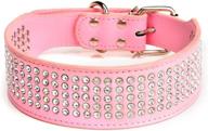 stylish and sparkling: 22-24'' large rhinestone leather dog collar with 5 rows of rhinestones logo