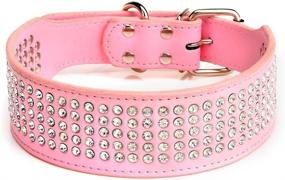 img 2 attached to Stylish and Sparkling: 22-24'' Large Rhinestone Leather Dog Collar with 5 Rows of Rhinestones