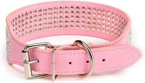 img 1 attached to Stylish and Sparkling: 22-24'' Large Rhinestone Leather Dog Collar with 5 Rows of Rhinestones