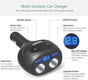 img 3 attached to 🚗 Powerful and Versatile Car Charger with 2 Sockets, QC3.0+5V 2.4A Dual USB, Switchable Voltage Display - Ideal for iPhone, iPad, and Android Devices!