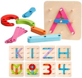 img 4 attached to 🧩 Kizh Wooden Construction Activity Set for Preschool: Educational Shape and Color Recognition Pegboard Sorter with Letters, Numbers, Board Blocks - Non-Toxic Toy for Toddlers, Kids, Boys, and Girls