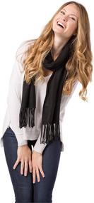 img 2 attached to 🧣 Fishers Finery Women's Fringed Cashmere Scarf - 100% Pure Knit, with Black Label Box