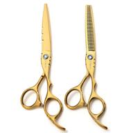 🏻 vanelc hair cutting scissors set 6 inch - thinning scissors, professional barber sharp hair scissors and hairdressing shears kit for cutting & styling (2pcs, golden) logo