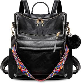 img 4 attached to Leather Black Women Backpack Purse