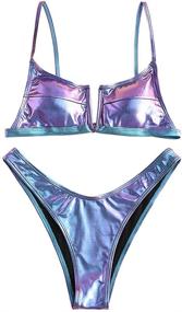 img 4 attached to 👙 ZAFUL Women's Metallic Snakeskin Bandeau Swimsuits: Ribbed Two Piece Bikini Swimwear for a Fashion Statement
