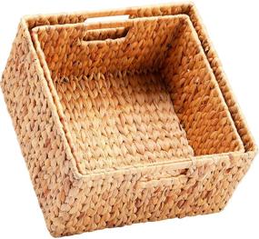 img 4 attached to 🧺 Hoonex Water Hyacinth Storage Baskets: Decorative Wicker Baskets, Set of 2, Natural