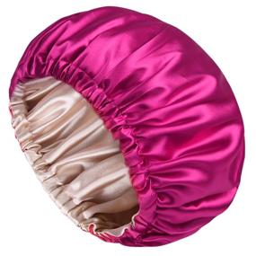 img 4 attached to 🎀 YANIBEST Satin Sleep Cap for Curly Hair - Reversible Double Layer Adjustable Bonnet for Teens, Toddlers, and Children (6-36 Months, Hot Pink)