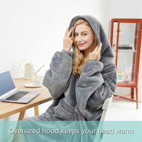 img 1 attached to 🧥 Oversized Blanket Hoodie Sweatshirt in Dark Grey - Wearable Sherpa Fleece TV-Blanket (Standard Size)