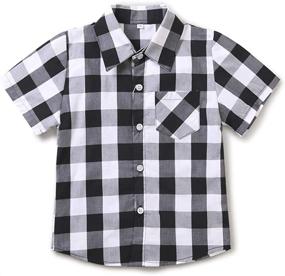 img 1 attached to Phorecys Toddler Boys' and Girls' Stylish Collar Short Sleeve Cotton Button Down Woven Plaid Shirt