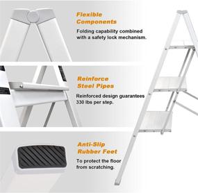 img 3 attached to 🪜 Asoopher 3 Step Ladder - Aluminum Folding Step Stool with Wide Anti-Slip Pedal, 330 lbs Capacity - Lightweight & Portable Stepladder for Household and Office - White