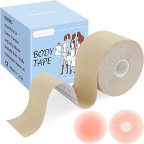 img 4 attached to 🎀 Laneco Breast Lift Tape, Bob Tape for Large Breasts, 23 Feet Extra-Long Roll Booby Tape with 2pcs Reusable Nipple Covers, Body Tape for A-G Cup Size, Sweatproof & Comfortable