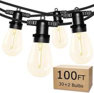 🌟 brtlx outdoor string lights - 100ft s14 led string patio lights, ip65 waterproof with 30 hanging sockets and 32 x 1w energy saving led bulbs (2 spare), e26 base, warm white 2700k for cafe porch logo