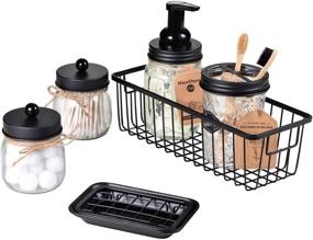 img 4 attached to 🛁 SheeChung Mason Jar Bathroom Accessories Set - Complete Rustic Farmhouse Decor in Black (6PCS)
