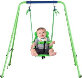 img 4 attached to 🌿 YACOOL Toddler Swing Set: Safe and Secure Outdoor Metal Swing Set with Seat Belts and Anchors