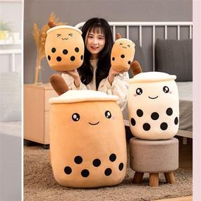 img 1 attached to 🧸 Adorable Cartoon Bubble Tea Plush Pillow: Bubble Tea Cup Shaped Toy Figurine with Suction Tubes, Large Size – Pink – 24/35 cm