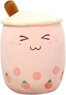 🧸 adorable cartoon bubble tea plush pillow: bubble tea cup shaped toy figurine with suction tubes, large size – pink – 24/35 cm logo