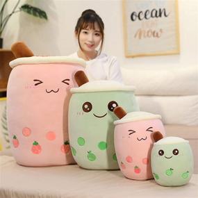img 2 attached to 🧸 Adorable Cartoon Bubble Tea Plush Pillow: Bubble Tea Cup Shaped Toy Figurine with Suction Tubes, Large Size – Pink – 24/35 cm