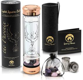 img 4 attached to 🌸 Double-Walled Glass Phoenix Crystal Water Bottle with Loose Leaf Tea Infuser. Includes Large Rose Quartz Crystal and Amethyst Stone. Eco-Friendly and Relaxing Gift Set for Women.