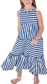 img 4 attached to KYMIDY Sleeveless Summer Striped Sundresses Girls' Clothing