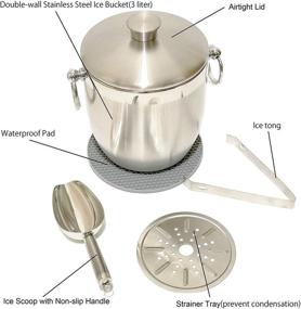 img 2 attached to ❄️ Ice Bucket Double Wall Insulated with Lid and Strainer - Keep Ice Frozen Longer! 3L Stainless Steel Champage Bucket with Tongs, Scoop & Waterproof Pad