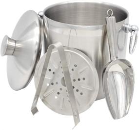 img 4 attached to ❄️ Ice Bucket Double Wall Insulated with Lid and Strainer - Keep Ice Frozen Longer! 3L Stainless Steel Champage Bucket with Tongs, Scoop & Waterproof Pad