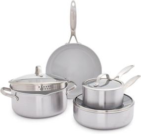 img 4 attached to 🍳 7-Piece GreenPan Venice Pro Stainless Steel Healthy Ceramic Nonstick Light Gray Cookware Set