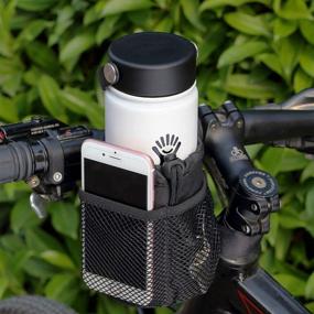 img 1 attached to kemimoto Bike Cup Holder with Mesh Pockets and Phone Bag - Bicycle Water Bottle Holder for Cruiser, Mountain Bike, Fixed Gear, Folding, Road Bike