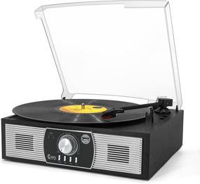 img 4 attached to 🎵 Vintage Belt Driven Record Player with Bluetooth 5.0, Built-in Speakers, USB/AUX Support - Black Wood