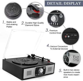 img 1 attached to 🎵 Vintage Belt Driven Record Player with Bluetooth 5.0, Built-in Speakers, USB/AUX Support - Black Wood