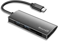 smartq aluminum usb reader - 2-in-1 usb a hub, microsd and sd card reader, usb 3.0 - compatible with 2020/2019 macbook pro, 2020 macbook air (space gray) (usb c) logo