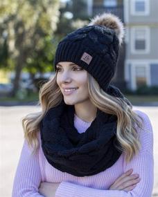 img 3 attached to 🧣 Winter Knit Pom Beanie and Infinity Scarf Set: Women's Cute, Soft, and Warm Accessories