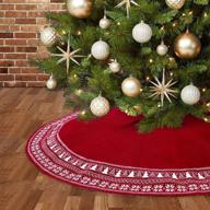 🎄 dremisland christmas tree skirt, red knitted snowflake and xmas tree pattern, thick heavy yarn knit for warm holiday decoration - 36inch/90cm логотип
