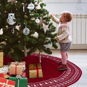 img 3 attached to 🎄 Dremisland Christmas Tree Skirt, Red Knitted Snowflake and Xmas Tree Pattern, Thick Heavy Yarn Knit for Warm Holiday Decoration - 36inch/90cm