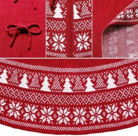 img 1 attached to 🎄 Dremisland Christmas Tree Skirt, Red Knitted Snowflake and Xmas Tree Pattern, Thick Heavy Yarn Knit for Warm Holiday Decoration - 36inch/90cm