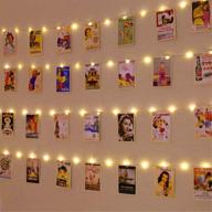 📸 warm white photo clips string light by hxweiye - 33ft 100leds, battery powered fairy light with 60 clear clips & 10 wall hooks. timer & 8 modes copper wire string light for hanging picture, bedroom party логотип