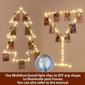 img 1 attached to 📸 Warm White Photo Clips String Light by HXWEIYE - 33Ft 100LEDs, Battery Powered Fairy Light with 60 Clear Clips & 10 Wall Hooks. Timer & 8 Modes Copper Wire String Light for Hanging Picture, Bedroom Party