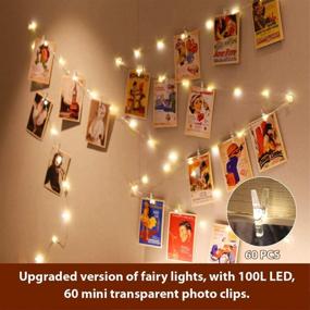 img 2 attached to 📸 Warm White Photo Clips String Light by HXWEIYE - 33Ft 100LEDs, Battery Powered Fairy Light with 60 Clear Clips & 10 Wall Hooks. Timer & 8 Modes Copper Wire String Light for Hanging Picture, Bedroom Party