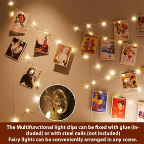 img 3 attached to 📸 Warm White Photo Clips String Light by HXWEIYE - 33Ft 100LEDs, Battery Powered Fairy Light with 60 Clear Clips & 10 Wall Hooks. Timer & 8 Modes Copper Wire String Light for Hanging Picture, Bedroom Party