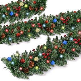 img 4 attached to 🎄 Lapogy 9ft Christmas Garland with 50 Lights - Battery Operated Wreath for Indoor/Outdoor Green Decor - Colorful Ball, Red Berries, Pine Cones - Fireplace Holiday Decoration