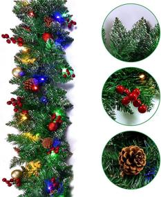 img 3 attached to 🎄 Lapogy 9ft Christmas Garland with 50 Lights - Battery Operated Wreath for Indoor/Outdoor Green Decor - Colorful Ball, Red Berries, Pine Cones - Fireplace Holiday Decoration