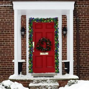 img 1 attached to 🎄 Lapogy 9ft Christmas Garland with 50 Lights - Battery Operated Wreath for Indoor/Outdoor Green Decor - Colorful Ball, Red Berries, Pine Cones - Fireplace Holiday Decoration