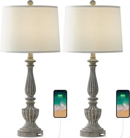 img 2 attached to OYEARS USB Table Lamp Set Of 2 For Living Room Resin 27 3/4&#34