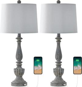 img 1 attached to OYEARS USB Table Lamp Set Of 2 For Living Room Resin 27 3/4&#34