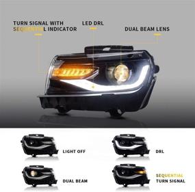 img 3 attached to Фары VLAND с проектором LED и ксеноновыми лампами D2H для Chevy Camaro 5 поколения 2014 2015 - последовательный сигнал поворота, двойная линза, полосы полностью LED DRL - YAA-CMR-0285 (стороны водителя и пассажира)